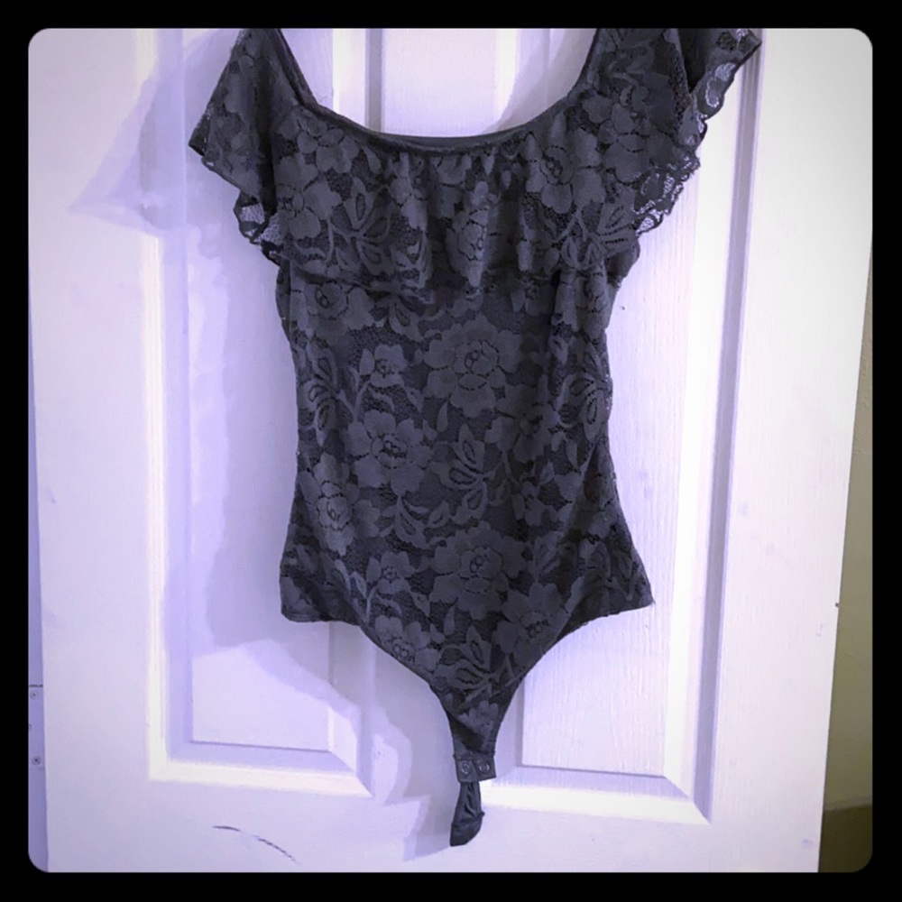 Express Lace off the shoulder thong bodysuit